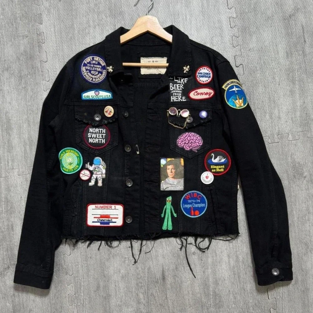 Nostalgia‎ Supply Co Black Denim Patch Jacket Women's S/M